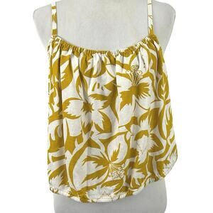 Madewell Linen Tank Top Floral Gold Coastal Beach Boho Summer Small